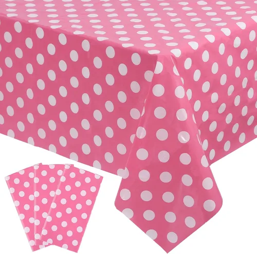 Kesfey 3 paquetes de manteles Minnie Mouse 54 x 108 pulgadas, manteles de lunares rosas desechables de plástico, manteles impermeables de picnic