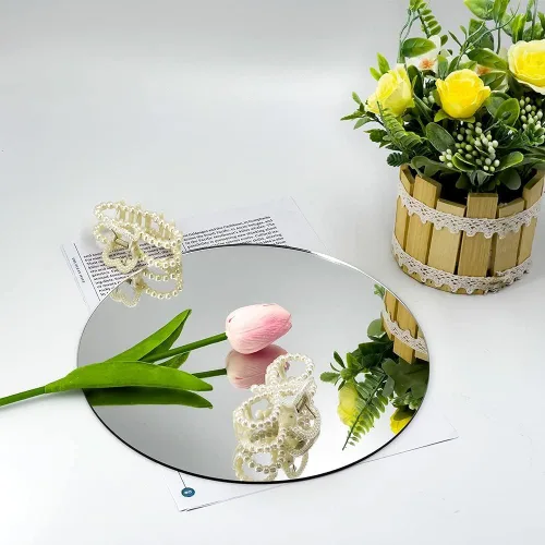 Miniatura 3 de Espejo con forma de círculo de 10 pulgadas para decoración de habitación, espejo acrílico con soporte de madera, espejo de maquillaje sin marco