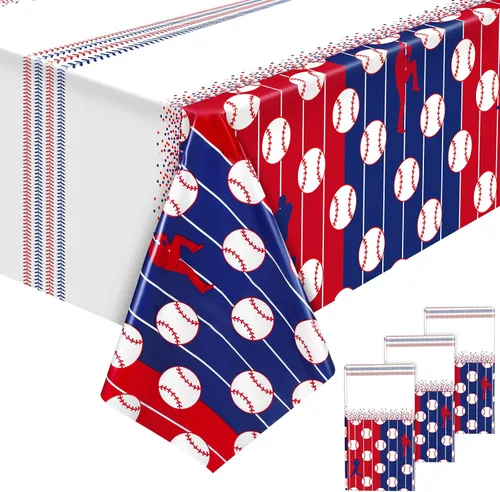 Miniatura 8 de durony Mantel de béisbol de plástico para mesa de béisbol, suministros de fiesta temática de béisbol, mantel rectangular impermeable para decoración
