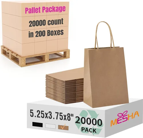 Miniatura 21 de MESHA Bolsas de regalo negras de 5.25 x 3.75 x 8 pulgadas, pequeñas bolsas de papel kraft con asas a granel, paquete de 100 para pequeñas empresas