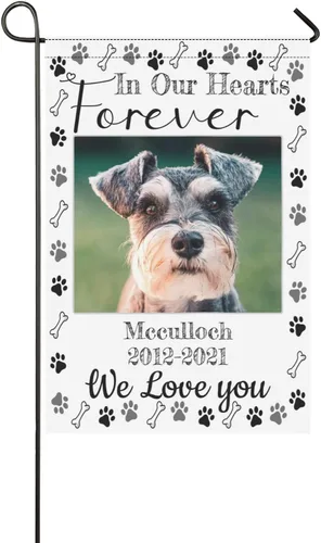 Bandera Conmemorativa Personalizada - Banderas Conmemorativas de Jardín para Mascotas Perros en Memoria Amorosa con Foto Nombre Fecha para Bandera