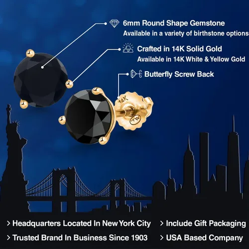 Miniatura 184 de Gem Stone King Aretes de Martini de oro amarillo de 14 quilates Aretes de tuerca de 3 puntas para mujeres y hombres Redondos de 0.236 pulgadas