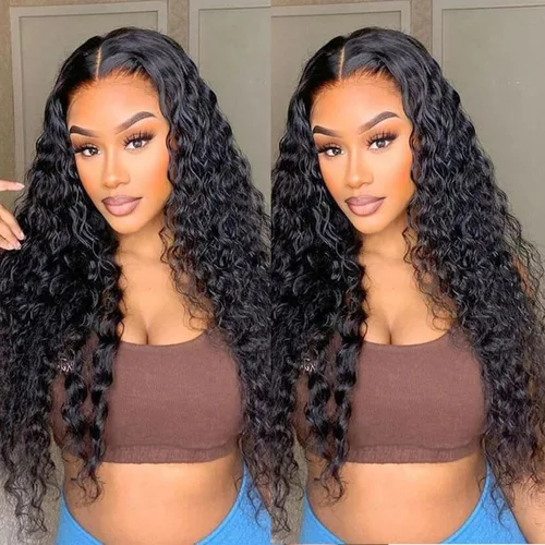 Miniatura 8 de Pelucas de cabello humano rizado con ondas profundas de 5 x 5 HD, sin pegamento, precortadas, con encaje frontal, para mujeres negras, color negro