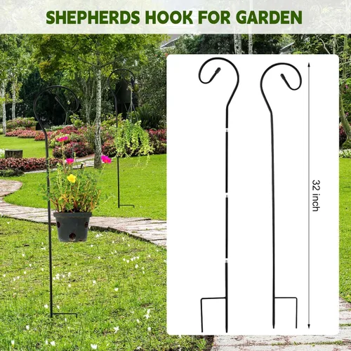 Miniatura 2 de Hicarer 24 Piezas Ganchos de Pastor 32 Pulgadas Metal Acero Resistente al Óxido para Jardín Exterior Cesta Colgante de Plantas, Luz Solar, Farol