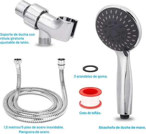 Miniatura 3 de BRIOUT - Cabezal de ducha de mano de alta presión con 5 ajustes, potente cabezal de ducha de pulverización de agua contra flujo de agua de baja