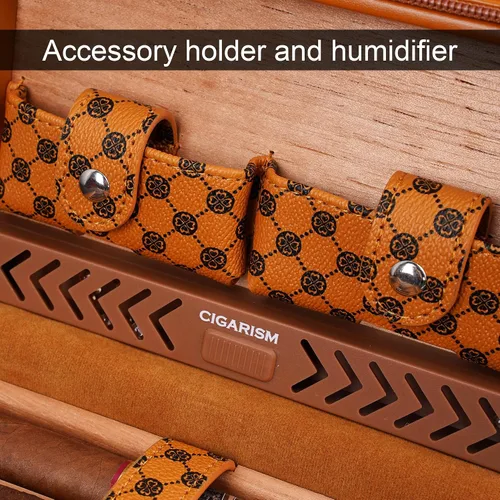Miniatura 5 de Humidor de viaje de puros, estuche de puros de cuero PU, cortador de puros y juego de encendedor (marrón)