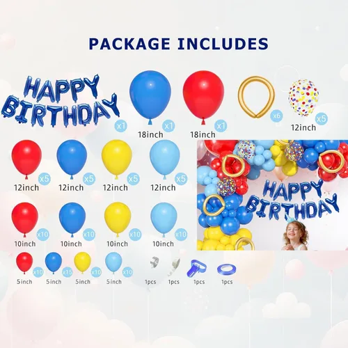 Miniatura 2 de Kit de arco de guirnalda de globos amarillos, azules y rojos, globos de látex metálicos de confeti para niños, globos de aluminio, globos de látex