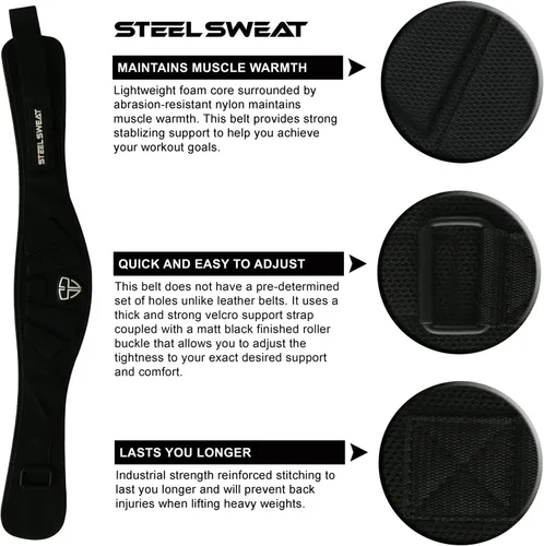 Miniatura 6 de Steel Sweat Cinturón de levantamiento de pesas – Nylon de 6 pulgadas firme y cómodo soporte de espalda, mejor para entrenamientos en el gimnasio