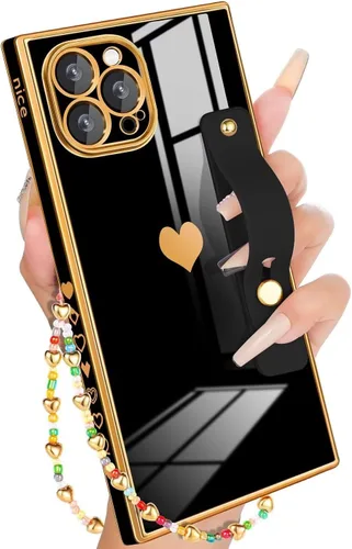 Miniatura 15 de Petitian Funda para iPhone 13 Pro Max con Soporte/Cordón, Lujosa y Linda para Mujeres y Niñas con Corazón Electrochapado, Fundas de Teléfono de Negro