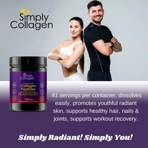 Miniatura 3 de Simply Collagen® Péptidos de colágeno hidrolizados en polvo alimentados con pasto, sin sabor, tipo I y III para apoyar el cabello, la piel
