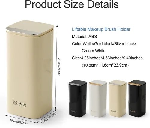 Miniatura 6 de DASITON Soporte para brochas de maquillaje con tapa, organizador de brochas de maquillaje de 4 ranuras, organizador de cosméticos de maquillaje