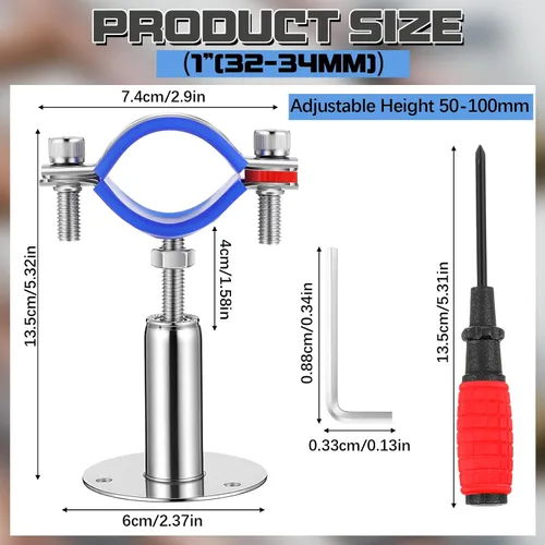 Miniatura 2 de Yaocom 8 piezas de soportes de tubo de acero inoxidable 304 para montaje en pared y techo, adecuados para diámetro exterior de 1" (32-34 mm), altura