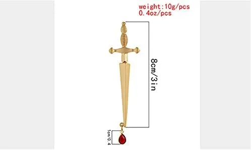Miniatura 4 de Pendientes largos de espada gótica con forma de gota de sangre, pendientes vintage de espada de daga para mujeres y hombres de fantasía para fiestas