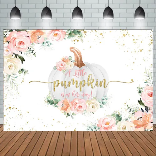 Miniatura 3 de Telones de fondo de calabaza para baby shower, decoración de fondo rosa floral de otoño para niñas recién nacidas (7 x 5 pies)