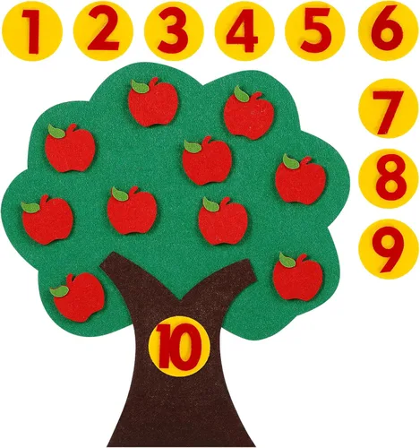 MAGICLULU Manzana de fieltro y árbol de números, juego de juguetes para contar números matemáticos, tablero de fieltro para niños pequeños para