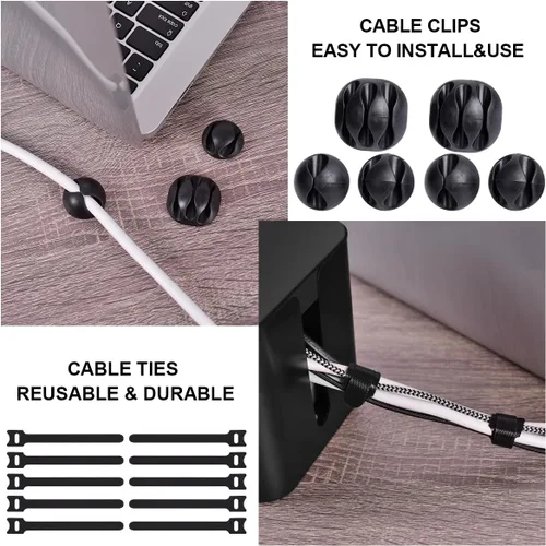 Miniatura 5 de Caja de organización de cables, paquete de 2 cajas organizadoras de cables grandes y medianas con 17 unidades de organización de cables, caja