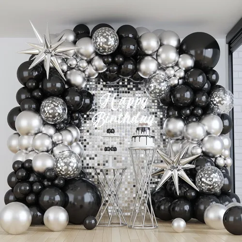 Miniatura 30 de Kit de arco de globos de baloncesto, kit de guirnalda de globos naranja y negro plateado con globos de estrella en explosión, kit de globos