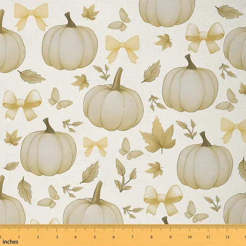 Miniatura 18 de The Yard - Tela con texto en inglés «Hello Fall», 36 pulgadas de largo x 59 pulgadas de ancho, hojas de árbol de calabaza otoñal, tela de tapicería