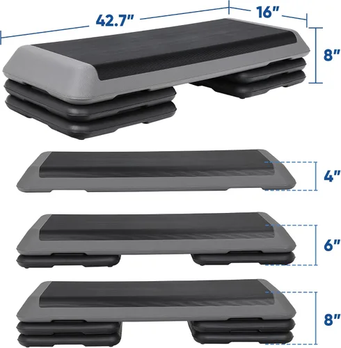 Miniatura 3 de Escalón aeróbico ajustable para entrenamiento, plataforma de ejercicios con 4 elevadores, superficie antideslizante para entrenamiento de gimnasio