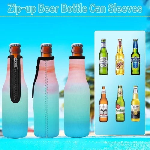Miniatura 5 de Paquete de 12 fundas enfriadoras para botellas de cerveza, mangas de cerveza con cremallera de neopreno grueso suave aisladas, mantiene la cerveza