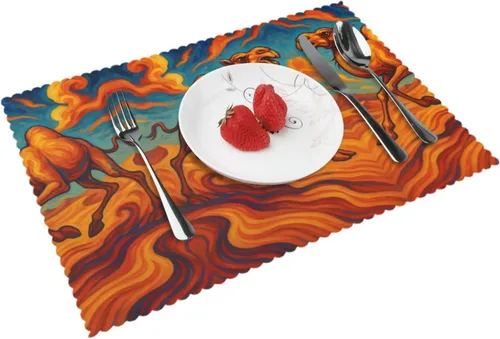 Miniatura 15 de Rectangular Placemats Set of 4, Heat Resistant Flower Doodles Printed Kitchen Dining Table Mats