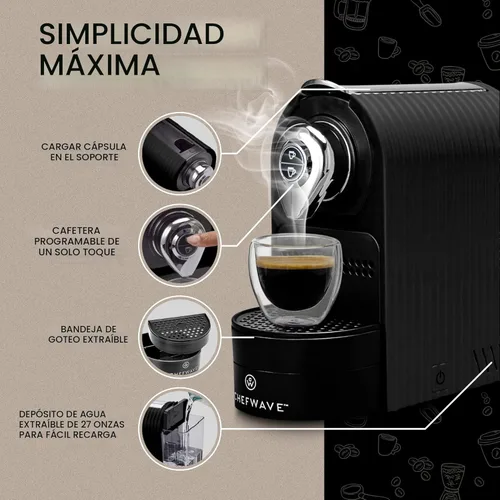 Miniatura 3 de ChefWave Máquina de café expreso y cafetera (negro) – Compatible con cápsulas Nespresso, programable, de un solo toque, bomba italiana de alta