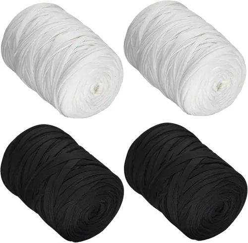 Miniatura 13 de 400g de hilo de tela elástica para tejer con ganchillo para DIY, 119 metros de hilo de espagueti grueso para tejer para proyectos de bolso, cesta