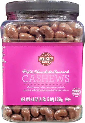 Wellsley Farms Anacardos cubiertos de chocolate con leche, 2.75 libras, anacardos tostados enteros en chocolate cremoso con leche, aperitivo kosher,