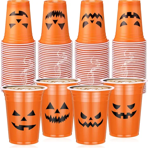 Miniatura 7 de Dandat 120 vasos de plástico desechables para fiesta de Halloween de 12 onzas, tazas de calavera de calabaza para Halloween, suministros de fiesta