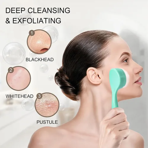 Miniatura 4 de Paquete de 2 cepillos exfoliantes de silicona para la cara, cepillo manual de limpieza facial manual, limpiador de puntos negros, cerdas suaves