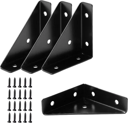 Miniatura 9 de CMLY Soportes de Esquina, 10Pcs 38mm x 38mm, Acero Negro, Soportes de Estante Triangular, Conectores de Esquina para Escritorio de Madera, Metal