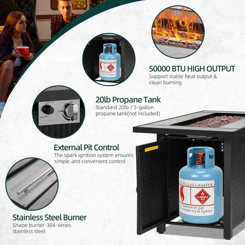 Miniatura 6 de Mesa para fogata de propano de 44 pulgadas, mesa rectangular de gas para exteriores de 50,000 BTU con tapa, cubierta impermeable, mesa rectangular