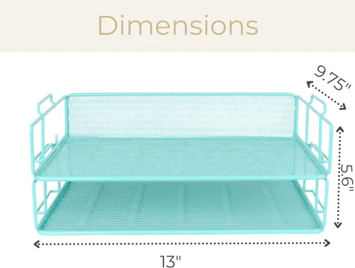 Miniatura 5 de BLU MONACO Aqua Mesh Juego de 2 Bandejas de Papel Bandejas Apilables para Cartas para Almacenamiento de Escritorio Soporte de Documentos