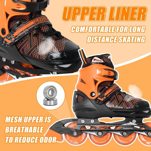 Miniatura 3 de MammyGol Patines en línea para niños y niñas Patines ajustables con ruedas iluminadoras Patines para principiantes Naranja