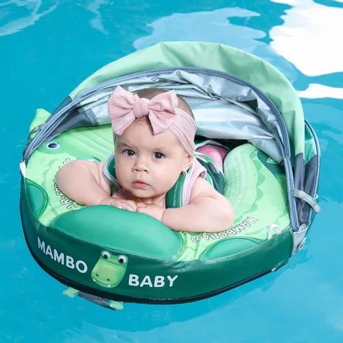 Miniatura 6 de Flotador Mambobaby con cola para bebé con toldo, flotador de piscina sólido, entrenador de natación infantil, entrenamiento de natación tumbado