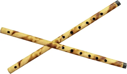 Miniatura 3 de Flauta de bambú de madera tradicional decorativa hecha a mano Basuri, instrumento musical indio para regalar y decorar (marrón, juego de 2)