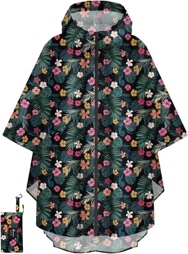Miniatura 8 de PTEROMY Poncho de lluvia con capucha para adultos con bolsillo y cremallera, chubasquero impermeable ligero para hombres y mujeres