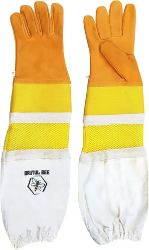 Miniatura 4 de Brutul Bee - Guantes ventilados de piel de vaca con goma y malla manguito largo protector ventilado mangas