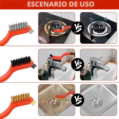 Miniatura 7 de 3 cepillos de alambre para limpiar el óxido, juego de cepillos de alambre mejorados, cerdas de latón/acero inoxidable/nailon, cepillo de alambre