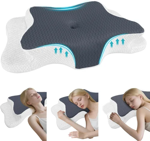 Miniatura 13 de CHxxy Almohada de espuma viscoelástica, almohada cervical para aliviar el dolor de cuello y hombros, almohada ergonómica de contorno para cama