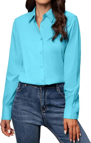 Miniatura 28 de Gleeivy Camisas con botones para mujer de ajuste clásico, camisa de vestir, camisa de trabajo, de negocios, casual, de manga larga, blusa, tops A