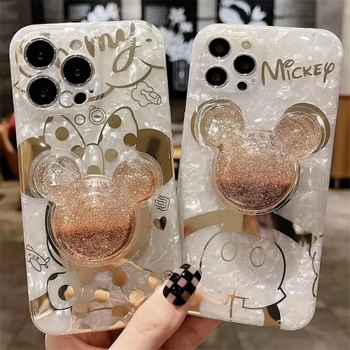 Miniatura 5 de Funda de dibujos animados para iPhone XR 6.1'' con protector de pantalla HD, Mickey Mouse con soporte para teléfono celular de arena movediza