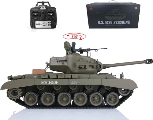 US in Stock, 2.4GHz Heng Long, 1/16 Escala M26 Pershing RTR RC Tanque - Torreta giratoria de 340°, Unidad Somke, Combate Infrarrojo, Barril de