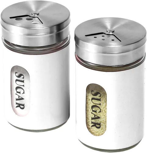 Espolvoreador de Azúcar de Acero Inoxidable y Vidrio con Agujeros de Vertido Ajustables Espolvoreador de Canela Para Barra de Café, juego de 2 Blanco