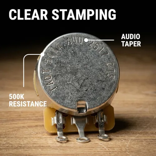 Miniatura 6 de Potenciómetro CTS 500k para guitarra - Eje dividido corto personalizado, cono de audio, 10% de tolerancia (4x)
