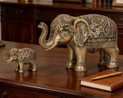 Miniatura 3 de Pequeña estatua de elefante para decoración del hogar, símbolo de suerte y prosperidad, resina de 4 pulgadas, acento dorado antiguo, elefante