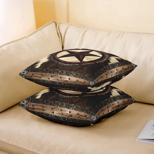 Miniatura 3 de Erosebridal Funda de almohada de vaca de 16 x 16 pulgadas, funda de almohada con estrella del oeste de Texas para vaquera, funda de cojín vintage