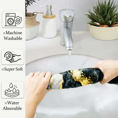 Miniatura 3 de HAISUKA Toallas de mano de mármol negro y dorado para baño, toallas de baño decorativas suaves y absorbentes, toallas de mano modernas abstractas