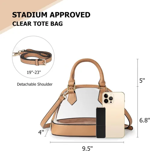 Miniatura 6 de Joryin - Bolso transparente aprobado para estadios para mujer, con cierre clásico, de piel vegana, bolso de mano
