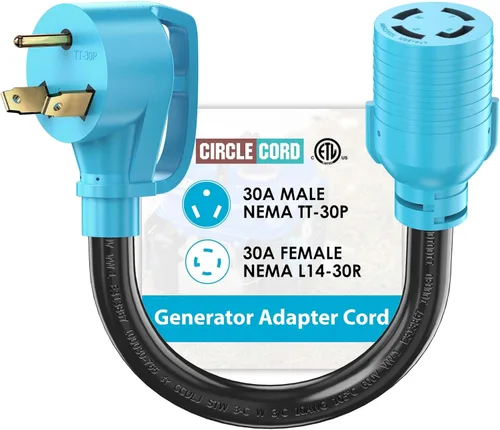 CircleCord Cable adaptador NEMA TT-30P a L14-30R, adaptador de enchufe de generador de 30 amperios de 3 clavijas a 4 clavijas, adaptador de